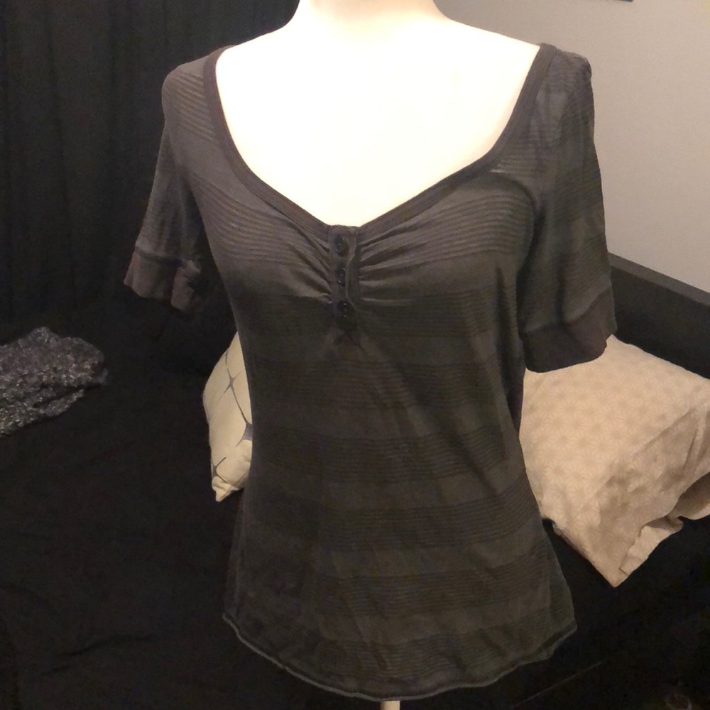 Old Navy Black and Grey Striped Henley, S